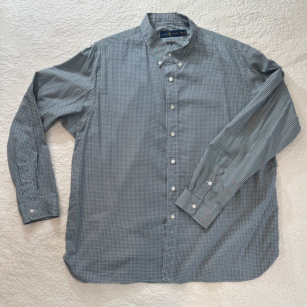 RALPH LAUREN | Men's Dress Shirt | Green and Blue | XXL
